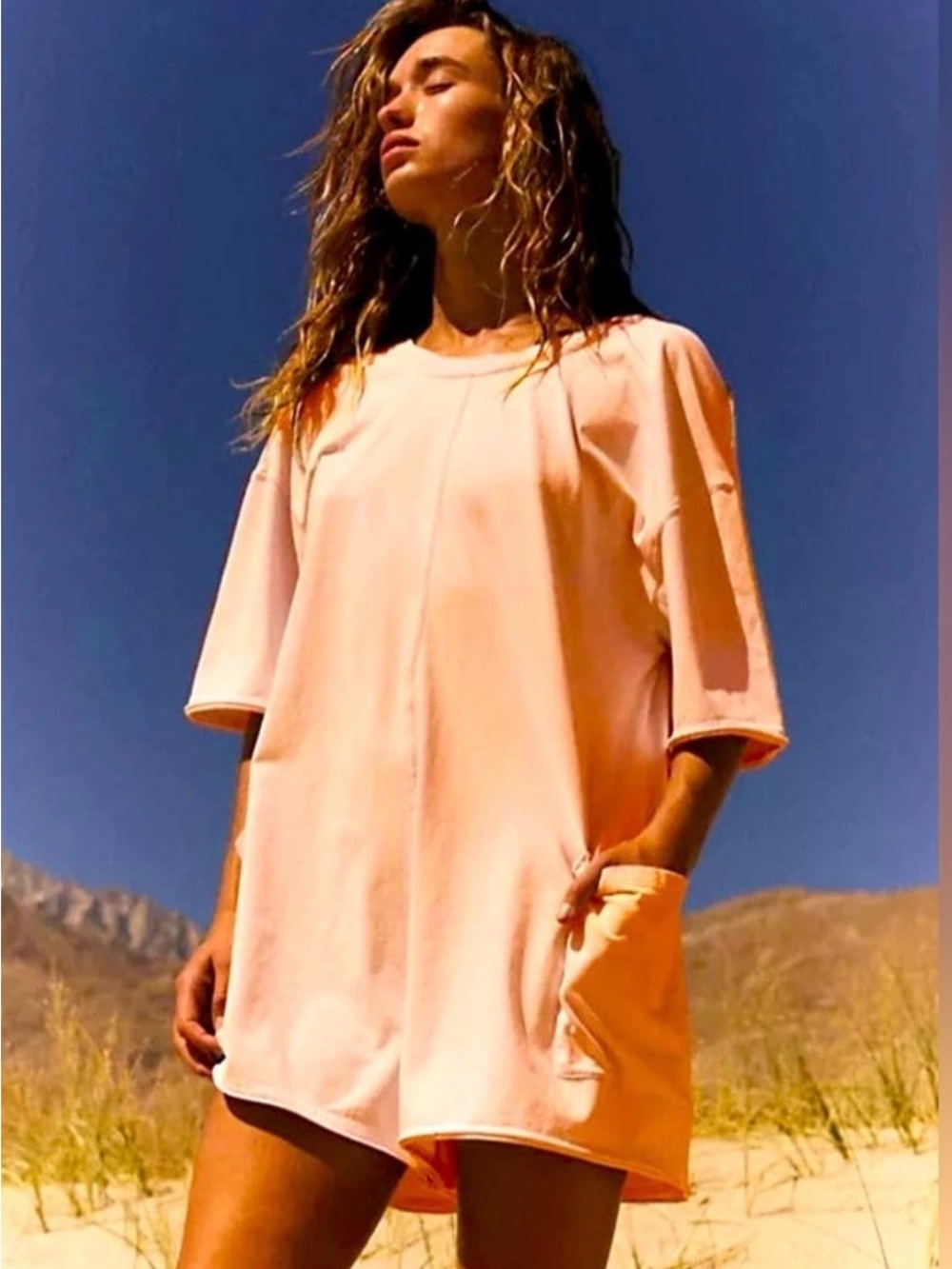 Free People Peach Short Sleeve Tunic with Pockets